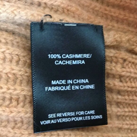W.CASHMERE 100% Cashmere Tan L Rib Knit Funnel Collar Sweater Luxury Minimalist - Picture 7 of 8